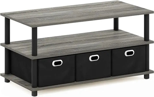 FURINNO Turn-N-Tube Coffee Table, 31.22D x 15.5W x 15.8H in, French Oak Grey/Black/Black - LeafyLoom