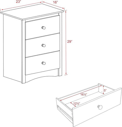 Prepac Sonoma Traditional Tall Nightstand Side Table with 3 Drawers, Functional Tall 3-Drawer Bedside Table 16" D x 23" W x 29" H, Espresso, EDC-2403 - LeafyLoom