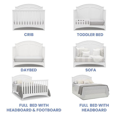 Delta Children Perry 6-in-1 Convertible Crib - Greenguard Gold Certified, Bianca White + Simmons Kids Radiant Sky Dual Sided Baby Crib Mattress and Toddler Mattress (Bundle) - LeafyLoom