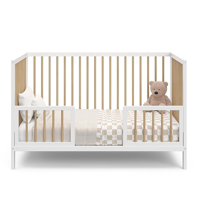 Graco Teddi 5-in-1 Convertible Crib (White with Driftwood) – GREENGUARD Gold Certified, Converts to Daybed, Toddler & Twin Bed with Headboard and Footboard, Adjustable Mattress Height - LeafyLoom