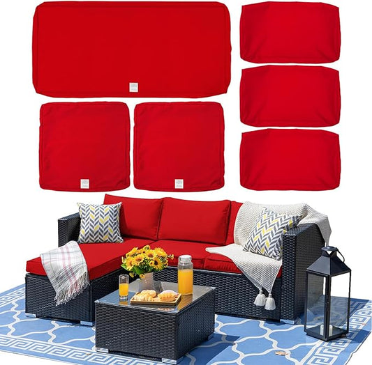 ClawsCover 6Pack Outdoor Seat and Back Cushions Replacement Covers Fit for 3 Pieces 3-Seater Wicker Rattan Patio Furniture Conversation Set Sectional Couch Chair,Red-Include Cover Only - LeafyLoom