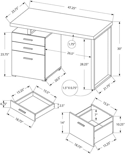 Monarch Specialties Computer Desk with File Cabinet-Left or Right Set-Up, 48" L, Dark Taupe - LeafyLoom