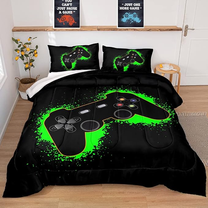 Gaming Comforter for Boys Teen,Game Contoller Bedding Set for Boys Kids,Down Alternative Comforter for All Season,Gamer Home Decor for Boys Comforter Set (Comforter-game38, Full) - LeafyLoom