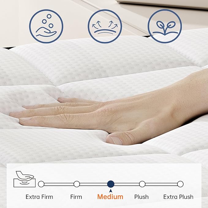 Queen Size Mattress, 10 Inch Hybrid Queen Mattresses, Medium Firm Mattress with Memory Foam and Pocket Springs, 3 Coils Strong Edge Support, Pressure Relief, Medium Firm, Bed in Box - LeafyLoom