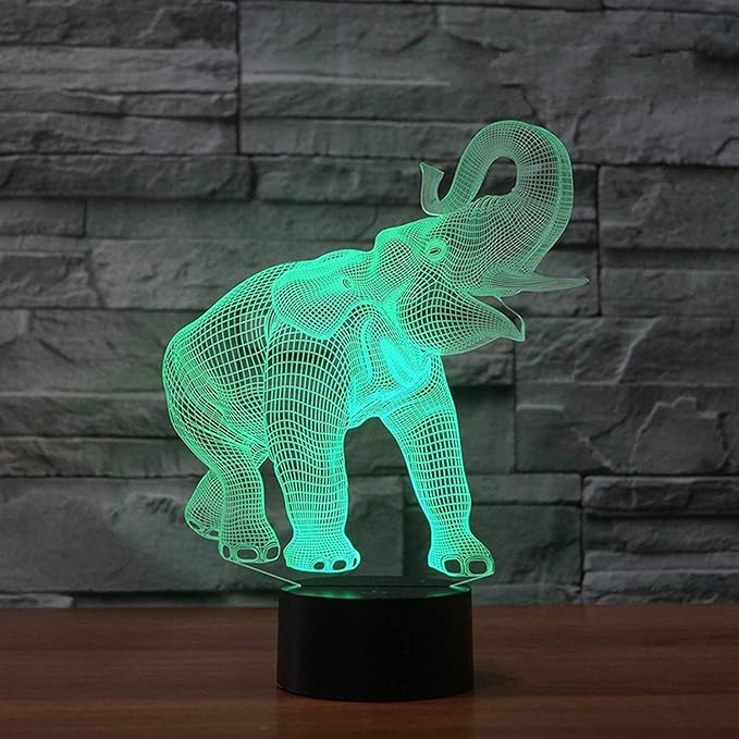 3D Elephant Night Light USB Powered Remote Control Touch Switch Decor Desk Optical Illusion Lamps 7/16 Color Changing Lights LED Lamp Xmas Home Brithday Children Kids Decor Toy Gift - LeafyLoom