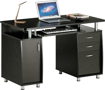 Techni Mobili 47.25" Ergonomic Computer Drawers & File Cabinet for Home Office Storage, Espresso Writing Desk, ONE SIZE - LeafyLoom