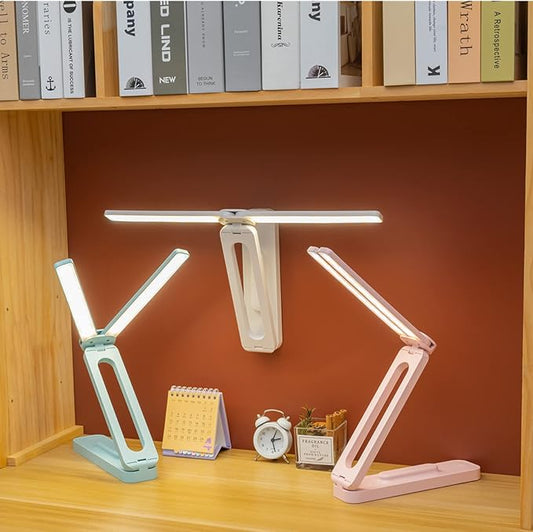 Double Head Desk Lamp with Large Lighting Range, Mini Lamp for Small Spaces,Rechargeable Foldable and Portable Desk Lamp with USB-C Cable for Travelling,Small Desk Lamp for College Dorm Room,Pink - LeafyLoom