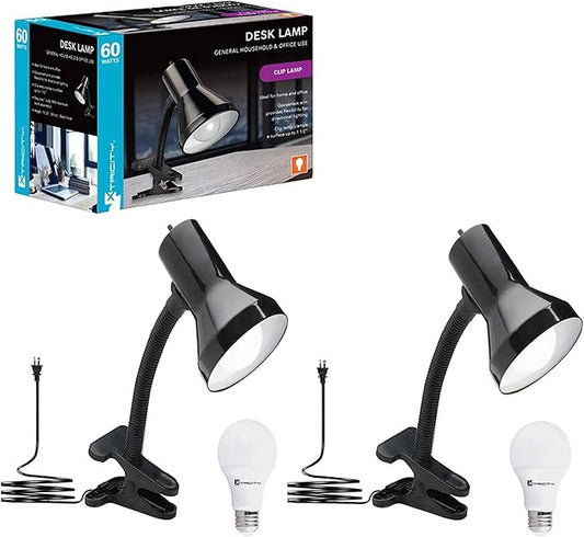 Xtricity Desk Lamps with Clamp Base - Adjustable Gooseneck -Clip on for Desk or Bed - Bulb Included, 120 Volt, On/Off Switch, 10.25 Inches Tall (26cm), Black - LeafyLoom