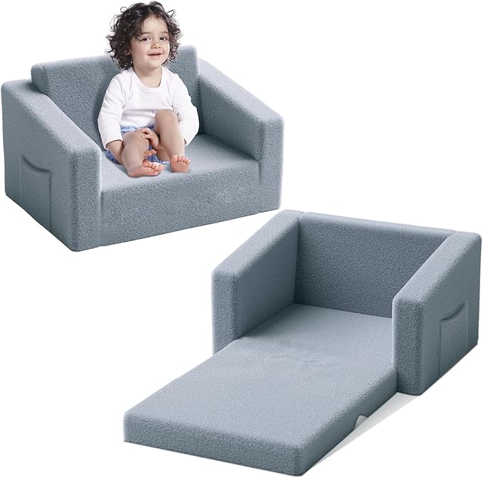 Kids Couch,2-in-1 Toddler Chairs for Boys,Kids Sofa with Storage,Comfortable Kids Sofa Bed,Fun Kids Lounge Chair,Toddler Furniture,Kids Playroom,Children'S Gifts (Grey) - LeafyLoom