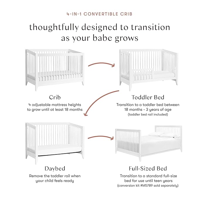 Babyletto Sprout 4-in-1 Convertible Crib with Toddler Bed Conversion Kit in White, Greenguard Gold Certified - LeafyLoom