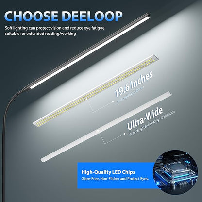 LED Clip on Light/Reading Light, 20" Ultra-Long Chips Bright Desk Lamp, 10%-100% Stepless Dimming & 3 Color Modes Office Lamp with 360° Gooseneck Memory Function Clamp Light for Working - LeafyLoom