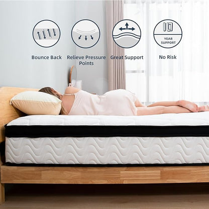 Twin Mattress | 10 Inch Twin Size Hybrid Mattresses in a Box | Medium Firm Memory Foam and Individual Pocket Springs | Fiberglass Free Bed Matress | Breathable | CertiPUR-US - LeafyLoom