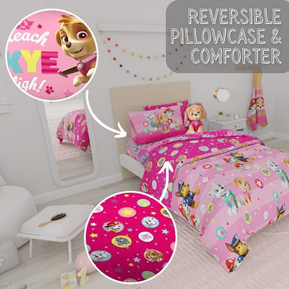 Paw Patrol Girls Kids Bedding Super Soft Comforter and Sheet Set with Sham, 5 Piece Twin Size, (100% Officially Licensed Nickelodeon Product) By Franco - LeafyLoom