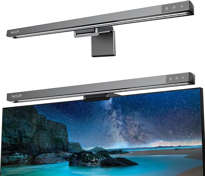 Monitor Light Bar, Computer Monitor Lamp for Eye Caring LED Stepless Dimming Screen Light Bar, Touch Control Desk Lamp for Desk/Office/Home/Game, Silver Gray - LeafyLoom