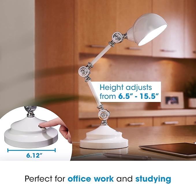 OttLite Pharmacy Adjustable LED Desk Lamp with USB Charging, Prevention Series - Designed to Reduce Eyestrain, 3-Point Adjustable Neck, 3 Brightness Settings with Touch Controls - Office Work, Reading - LeafyLoom