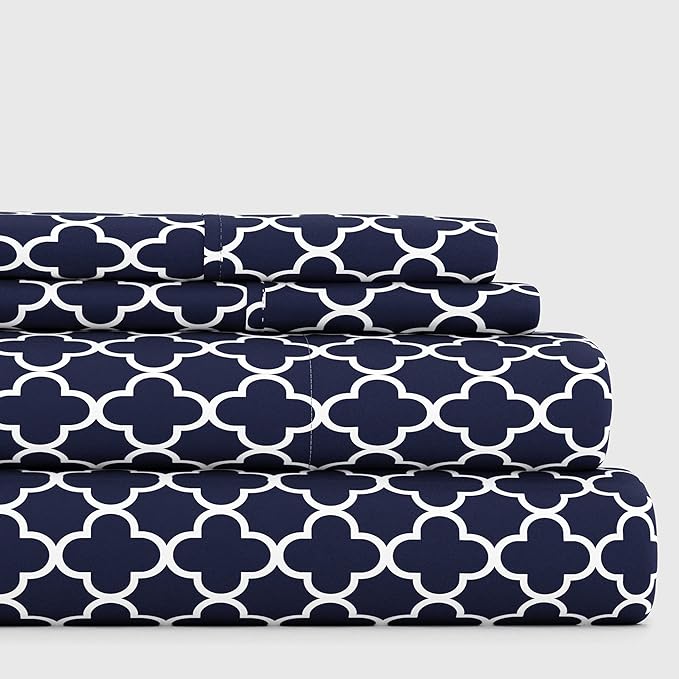 Linen Market 3 Piece Twin Bedding Sheet Set (Navy Quatrefoil) - Sleep Better Than Ever with These Ultra-Soft & Cooling Bed Sheets for Your Twin Size Bed - Deep Pocket Fits 16" Mattress - LeafyLoom