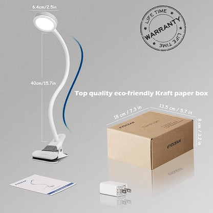 Desk lamp, LED Reading Light, Dimmable Clamp Lamp for Bed Headboard, Bedroom, Office, 3 Modes & 9 Dimming Levels, Flexible Clip Desk Lamp - LeafyLoom