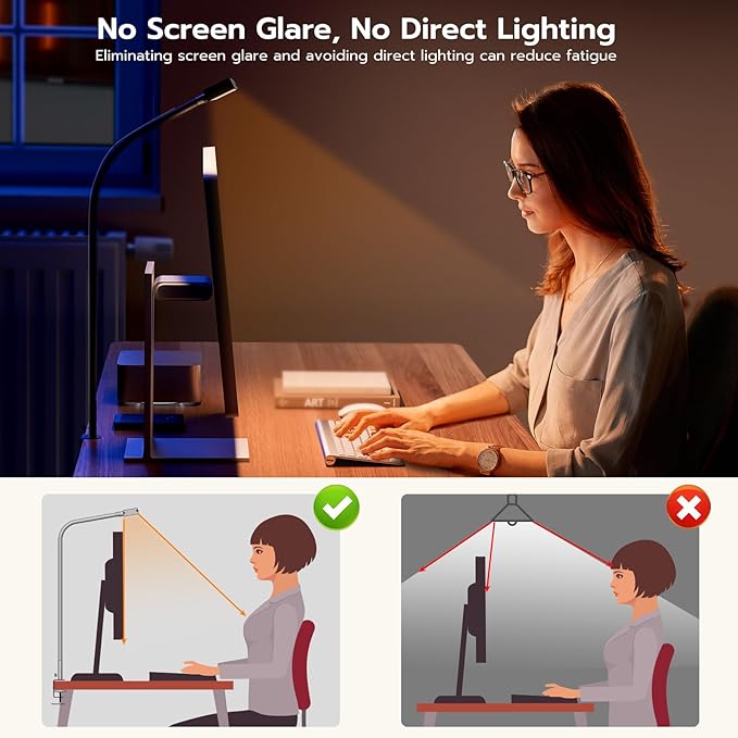 LED Desk Lamp, Architect Clamp Desk Lamps for Home Office, 20W Workbench Office Lighting with 3 Color Modes, and Stepless Dimming 23inch Wide Modern Desk Lamp for Reading - LeafyLoom