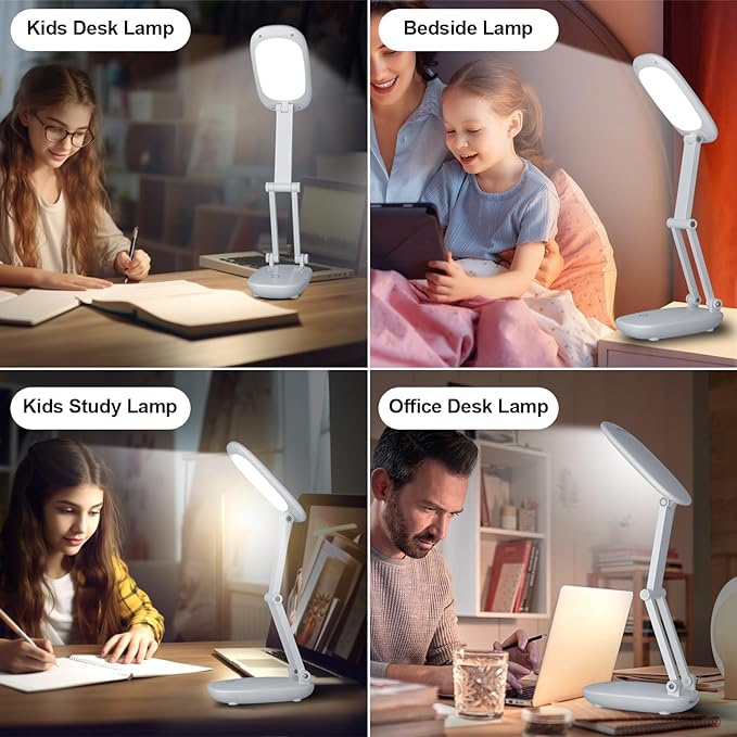 LED Desk Lamp for Office Home & Battery Operated Lamp Rechargeable Lamp Foldable & Portable Light, [2-fold support frame higher] 3 Brightness Dimmable Small Desk Lamp Wireless Reading Lamp - LeafyLoom