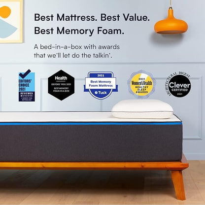 Nectar Twin Mattress 12 Inch - Medium Firm Gel Memory Foam & Bed Frame - Twin - Grey - 8 Inch Legs - Sturdy Wooden Slats for Support - LeafyLoom