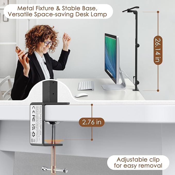 LED Desk Lamp, Flexible Desk Light with Clamp, Dual Light 25 Lighting Eye-Caring Modes Table Lamp with Solid Base, Eye-Caring Desk Lamp with Remote Control,Reading Desk Lamps for Home Office - LeafyLoom