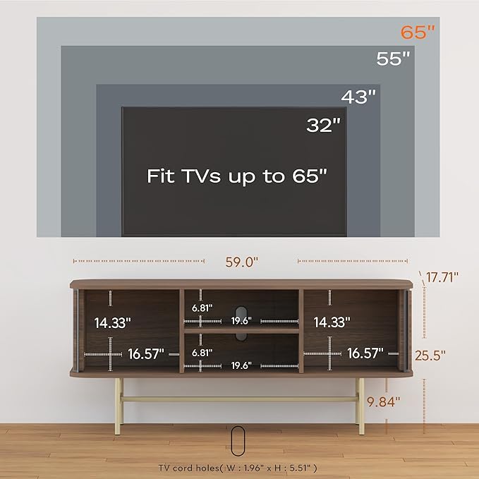 roomfitters Sideboard Buffet Cabinet with Sliding Doors, Mid Century Modern Credenza with 2 Tambour Doors, Minimalist Accent Storage Cabinet for Living Room, Media Console with Storage, Walnut Black - LeafyLoom