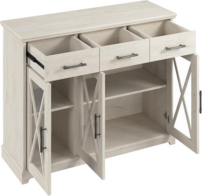 Bush Furniture Lennox Farmhouse Stand for 65 Inch TV | Living Room Entertainment Center with Storage, 46W, Linen White Oak - LeafyLoom