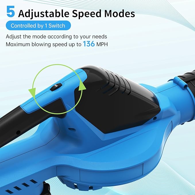 Leaf Blower, 21V Electric Leaf Blower Cordless, Leaf Blower with 2000mAh Battery and Charger, 16.5A/16500rpm Speed Leaf Blower, 5 Speed Mode Lightweight Leaf Blower for Lawn Patio Yard - LeafyLoom