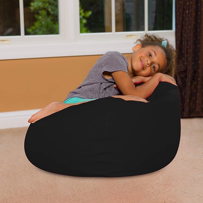 Posh Creations Bean Bag Chair for Kids, Teens, and Adults Includes Removable and Machine Washable Cover, Solid Black, 27in - Medium - LeafyLoom