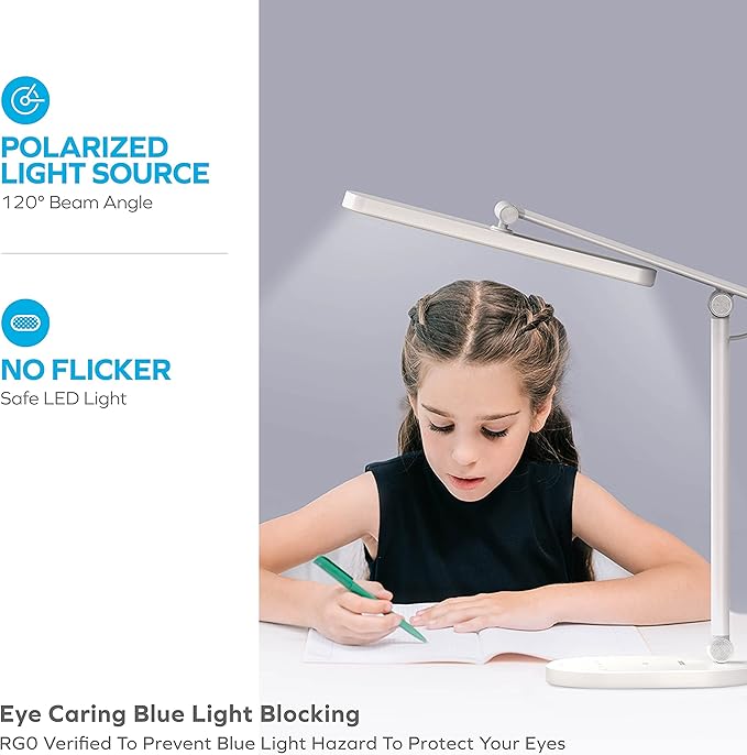 MOMAX LED Desk Lamp with 15W Wireless Charger, Eye-Caring Q.Led Table Lamp with Light Sensor, 1000 Lumens, 10W USB Port, Foldable & Rotatable, Desk Light for Home Office, Reading, Studying (White) - LeafyLoom