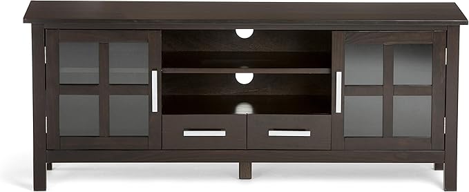 SIMPLIHOME Kitchener SOLID WOOD Universal TV Media Stand, 60 inch Wide, Contemporary, Living Room Entertainment Center, Storage Cabinet, for Flat Screen TVs up to 70 inches in Hickory Brown - LeafyLoom