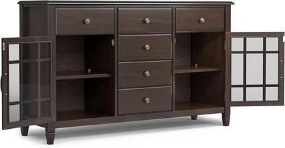 SIMPLIHOME Connaught Low Storage Cabinet, 60 inch, Chestnut Brown - LeafyLoom