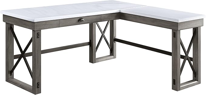 NicBex Laik-DW-00059-DX Desks, 67" W x 55" D x 30" H, White+Gray - LeafyLoom