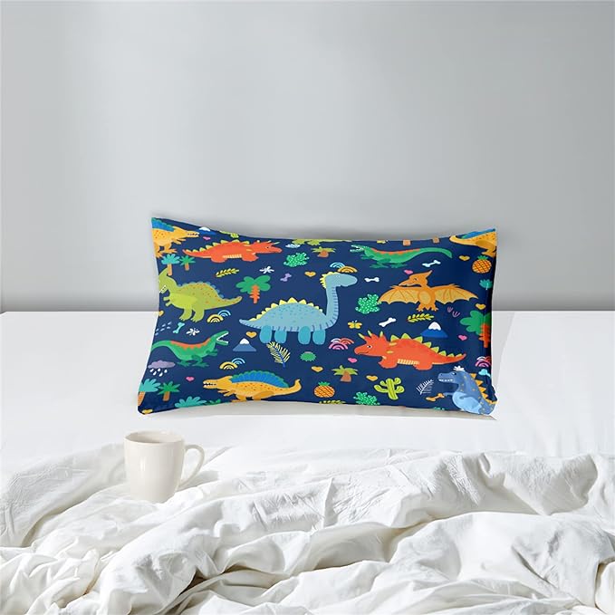 Cartoon Dinosaur Comforter Set for Kids Dark Blue Dinosaur Twin Comforter Set for Boys Dinosaur Kids Bedding Set Soft Breathable Twin Dinosaur Quilt with 1 Pillowcase for All-Season, Twin Size - LeafyLoom