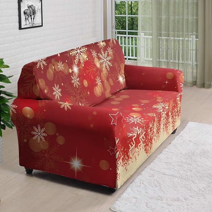 FKELYI Christmas Snow Sofa Slipcover Stretch Sofa Couch Cover for Living Room Non-Slip Furniture Protector Washable Sofa Slipcovers L FKELYI