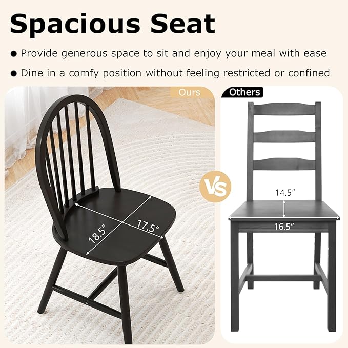 HAPPYGRILL 2 Pieces Wooden Dining Chairs Set, Vintage Armless Windsor Chairs, Kitchen Dining Chairs with Backrest, Black - LeafyLoom