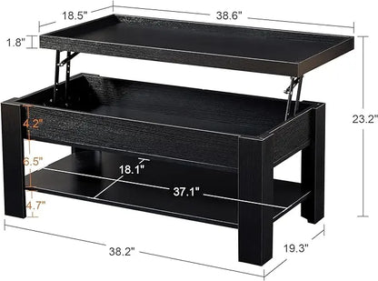 VECELO Lift Top Coffee Table with Storage Shelf and Hidden Compartment for Living Room/Office Reception, Dark Black - LeafyLoom