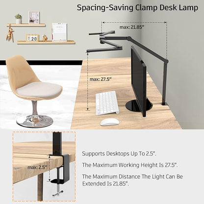 Transformable LED Desk Lamp, 41.5" Large Architect Desk Lamp with Clamp, 3 Light Bars Desk Light for Home Office, 24W Auto Dimming Office Lighting Table Light for L Shaped Desk - LeafyLoom