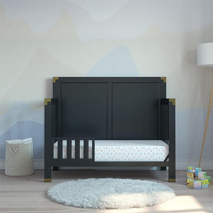 Baby Relax Miles 5-in-1 Convertible Crib, Solid Pine Wood, Black - LeafyLoom