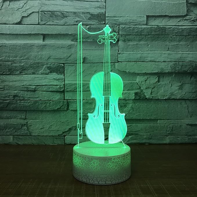 Violin Instrument Night Light 3D Visual Desk Lamp Violin Toy Household Home Room Decor 7 Colors Change Bedroom Touch Table Light Birthday Gift Christmas for Kids and Adult Violin Lover - LeafyLoom