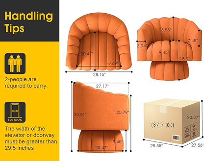 Accent Chair Mid Century 360 Degree Swivel Chair,Modern Lounge Sofa Round Barrel Chair with Wide Upholstered,Fluffy Velvet Fabric Chairs for Home Sofa Living Room/Bedroom/Waiting Room (Orange) - LeafyLoom