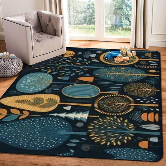 Soft Kids Play Area Rugs 3D Home Set Cartoon Doodle Trees Beautiful Hand Drawn Childish Primitive Style Plush Rugs Non Slip Shaggy Carpets for Kids' Bedroom Classroom Playroom Nursery Décor - LeafyLoom