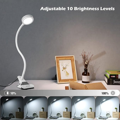 Desk lamp, LED Reading Light, Dimmable Clamp Lamp for Bed Headboard, Bedroom, Office, 3 Modes & 9 Dimming Levels, Flexible Clip Desk Lamp - LeafyLoom