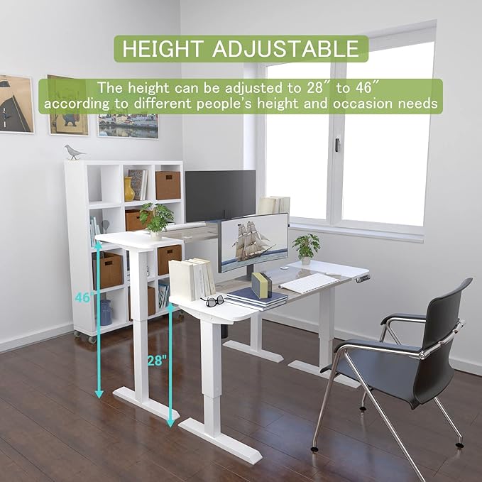 Standing Desk Adjustable Height Desk,63x30Inches, Stand Up Desk Table for Home Office, Home Office Computer Desk,Memory Preset,Height adjustments from 28" to 46" White&Oak - LeafyLoom