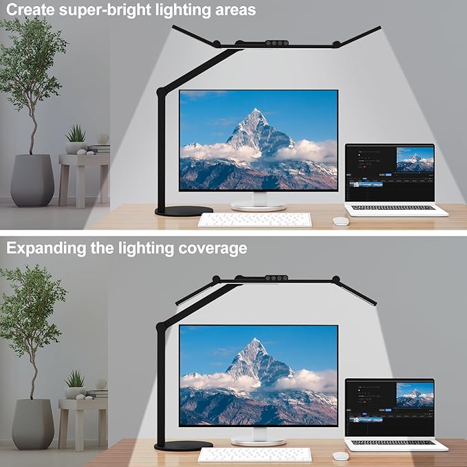 Micomlan Architect Desk Lamp with Atmosphere Lighting, Adjustable Led Desk Light for Home Office with Base, 24W Bright Auto Dimming Table Light with Rotatable Swing Arm for Workbench Computer - LeafyLoom