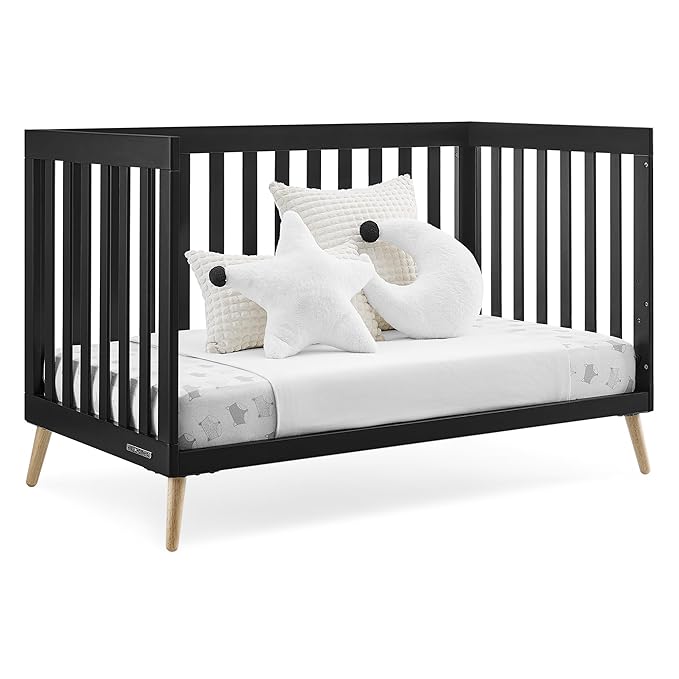 Delta Children Essex 4-in-1 Convertible Baby Crib, Ebony with Natural Legs - LeafyLoom