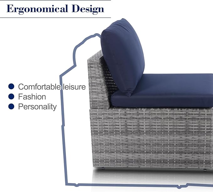 BACKYARD EXPRESSIONS PATIO · HOME · GARDEN w Backyard Expressions 2 Pc. Outdoor Conversation Chair Set with Storage and Ottoman, 250lb Weight Capacity, Navy Blue/Grey Wicker - LeafyLoom