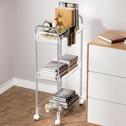 SPACEKEEPER 3 Tier Acrylic Storage Rolling Cart Clear Bathroom Cart Organizer, Transparency Laundry Room Organization Mobile Shelving Unit Multifunction Rolling Utility Cart for Office Living Room - LeafyLoom