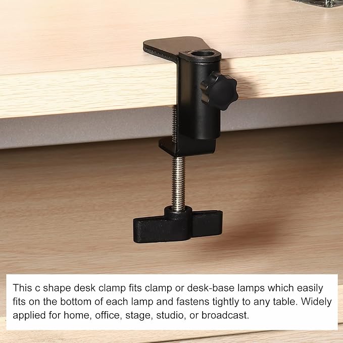 PATIKIL 0.49" Hole Dia. Desk Clamp, 2 Pcs Universal C-Clamp Base with Adjustable Screw for Microphone Mic Arm Table Lamp Mount Holder, Black - LeafyLoom