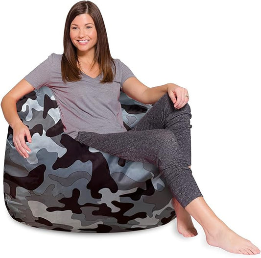 Posh Creations Bean Bag Chair for Kids, Teens, and Adults Includes Removable and Machine Washable Cover, Soft Nylon - Camo Gray and White, 48in - X-Large - LeafyLoom